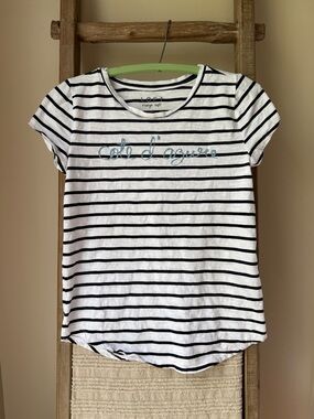 LOFT Black & White Striped Cap Sleeve Tee